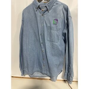 Vintage Port Authority Mens Denim Button Up Shirt SZ XL Blue Aspin Fast Shipping